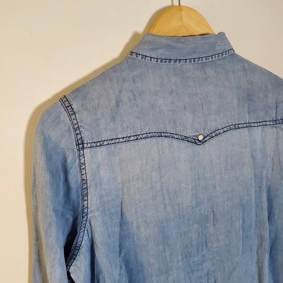 Sundance light blue chambray with pearl snap button up western style  shirt - Picture 5 of 7